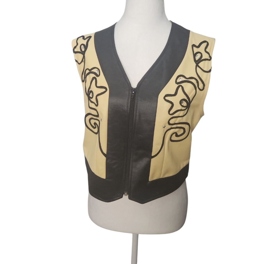 Vintage 1849 Authentic Ranch Wear Zip Yellow and Black Bejeweled Vest Medium